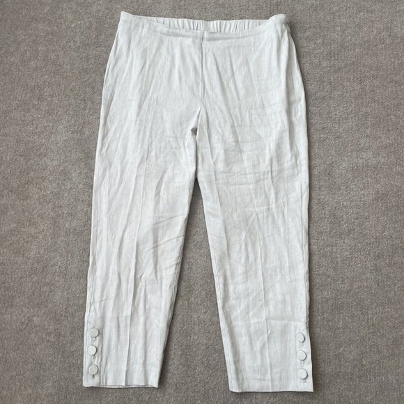 J Jill Pants Womens Medium Petite Light Grey Cropped Linen Stretch Button Detail - Picture 1 of 13